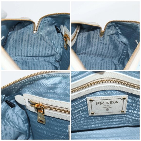 PRADA Hand Bag Canvas 2way Light Blue Gold Auth - Picture 14 of 15